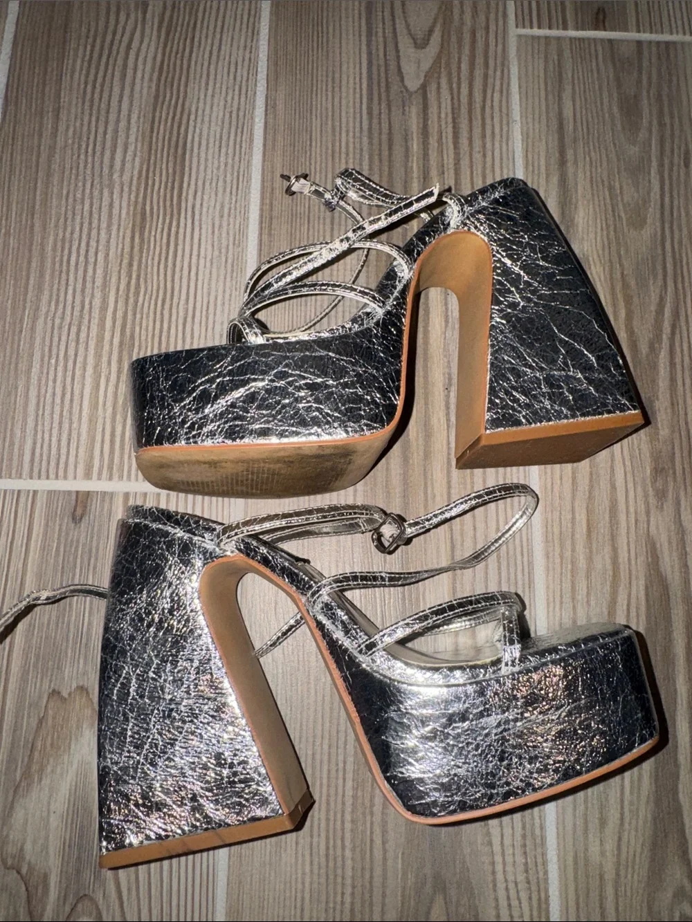 Aqua Metallic Silver Strappy Platform Sandals